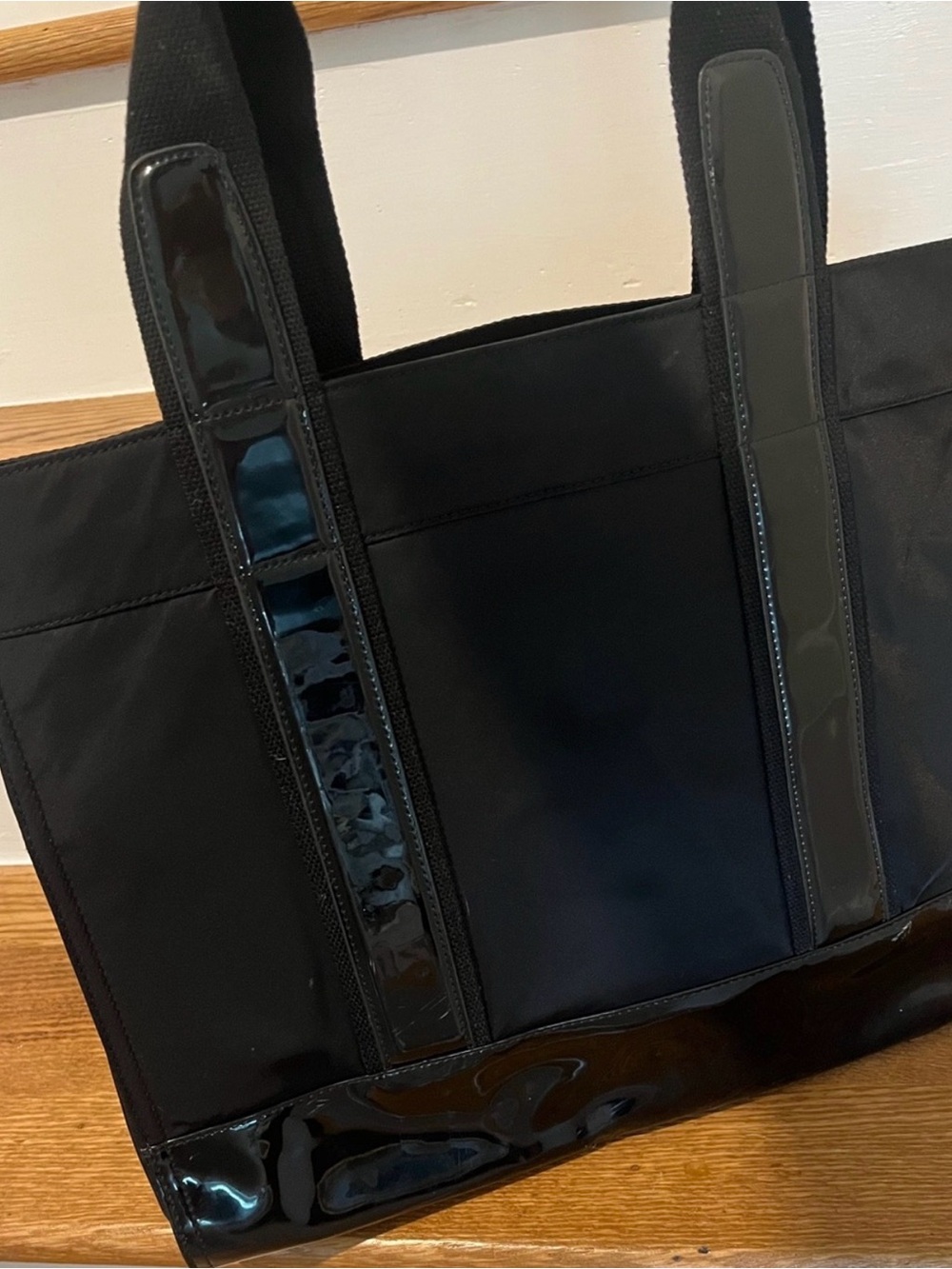 Tory Burch Black Nylon Tote with Patent Trim - Picture 2 of 4